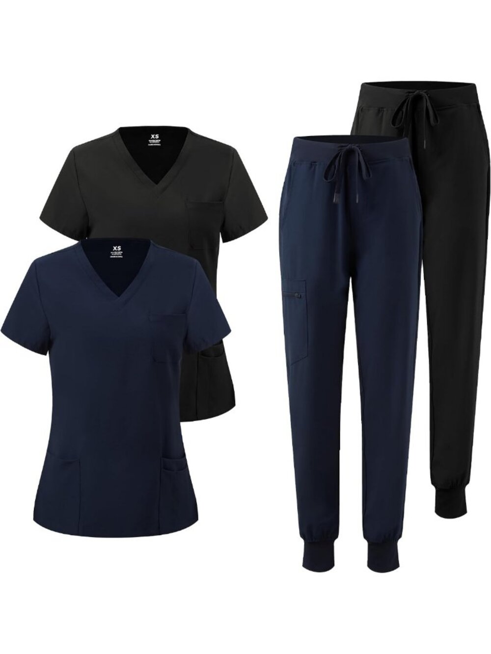2 Pack Women's Scrubs Set - Stretch V-Neck Top & Jogger Pants with 9 Pockets